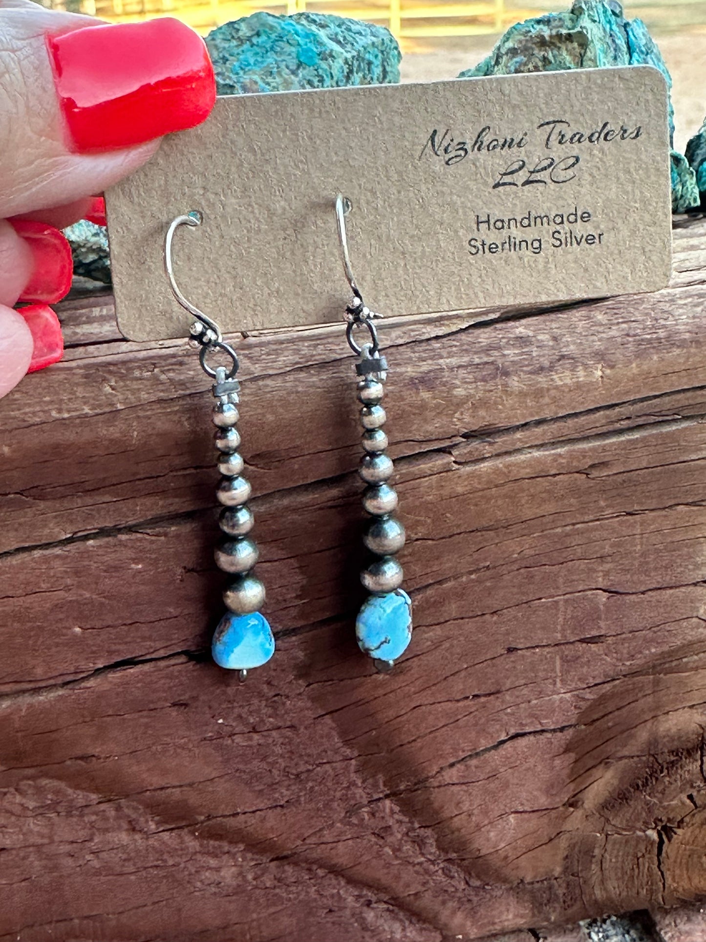 Handmade Natural Golden Hills Turquoise And Sterling Silver Beaded Drop Dangle Earrings