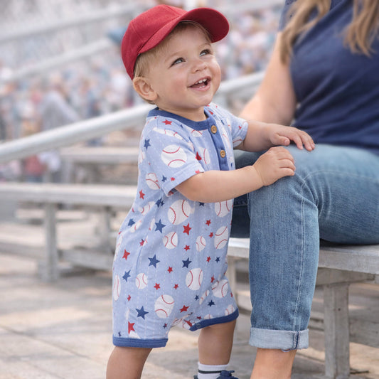 Grand Slam Baseball Bamboo Shorty Romper for Baby Boys