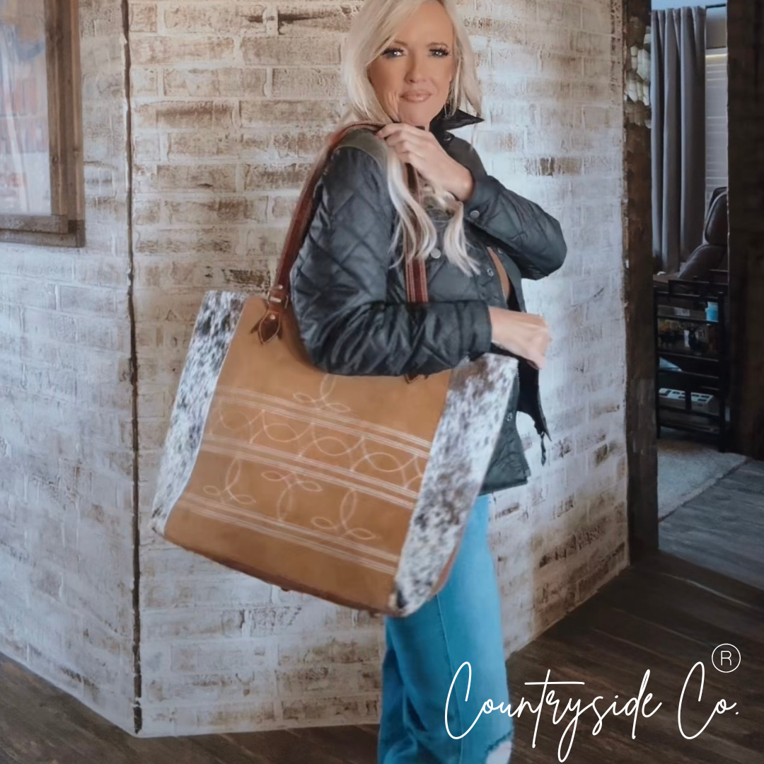 Durango Cowhide Boot Stitch Carry All Bag by Countryside Co. Overnight bag, Computer bag