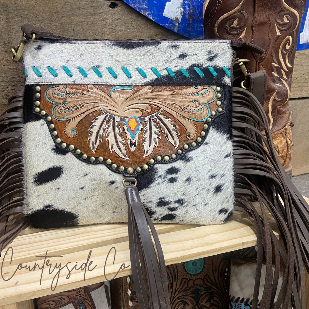 Sierra Cowhide Fringe Concealed Carry  Purse