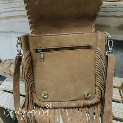 Bessie Cowhide Suede Fringe Purse by Countryside Co.