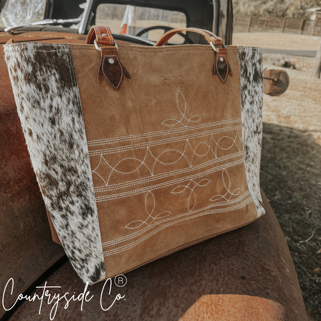 Durango Cowhide Boot Stitch Carry All Bag by Countryside Co. Overnight bag, Computer bag