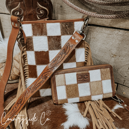 Stockdale Checkered Cowhide Fringe Purse by Countryside Co.