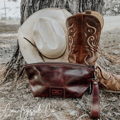 Whiskey Tooled Leather Wristlet - Toiletry Bag