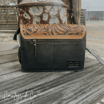 Wyoming Quilted Leather Purse With Tooled Leather