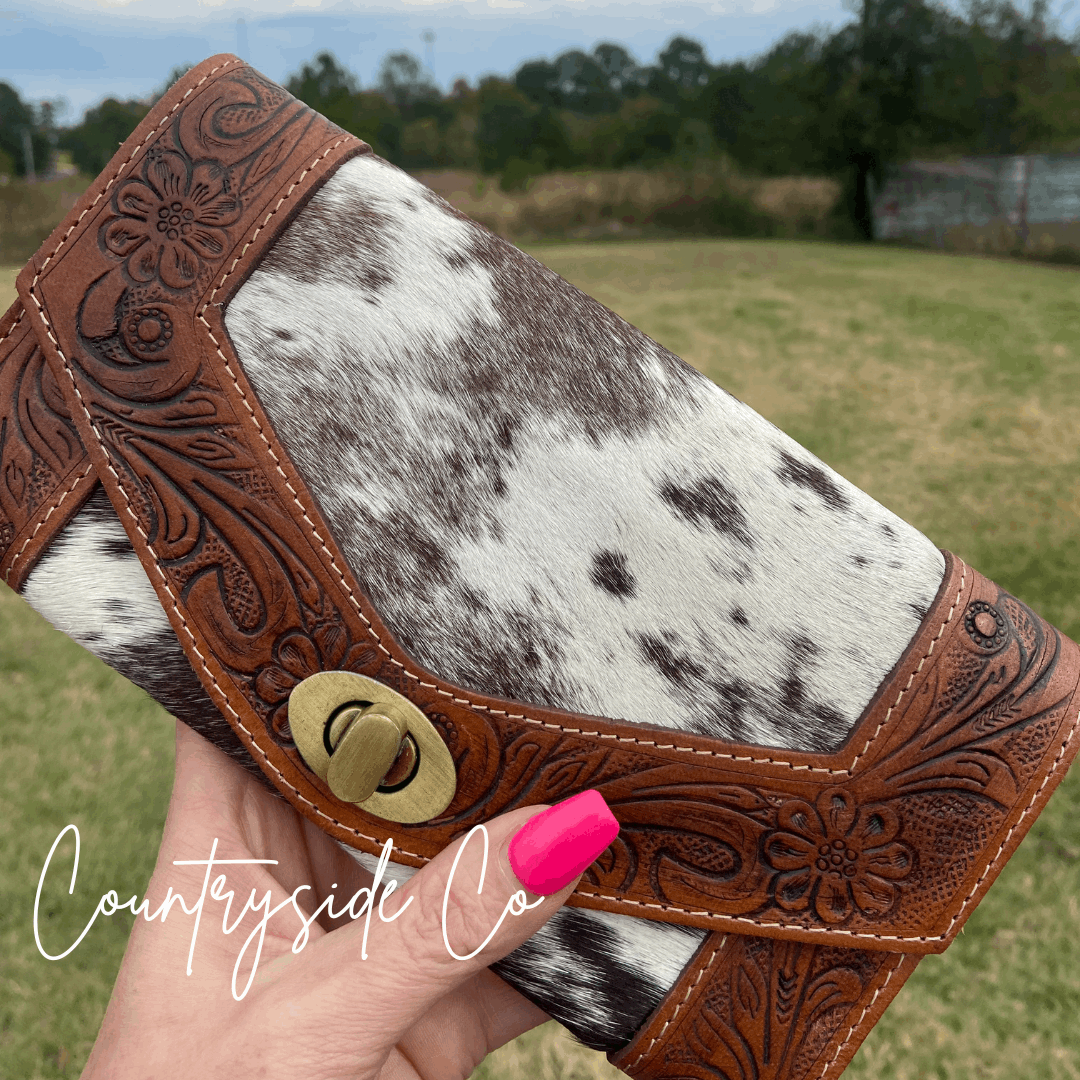 Cowgirl Cowhide and Tooled Leather Wallet