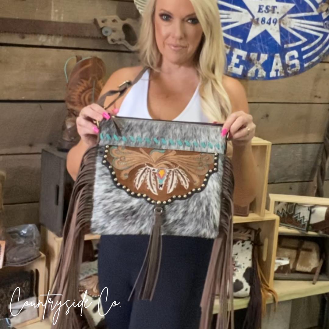 Sierra Cowhide Fringe Concealed Carry  Purse