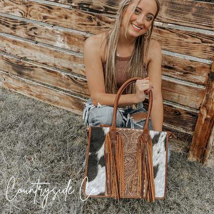 Jesse Cowhide and Tooled Leather Bag by Countryside Co.