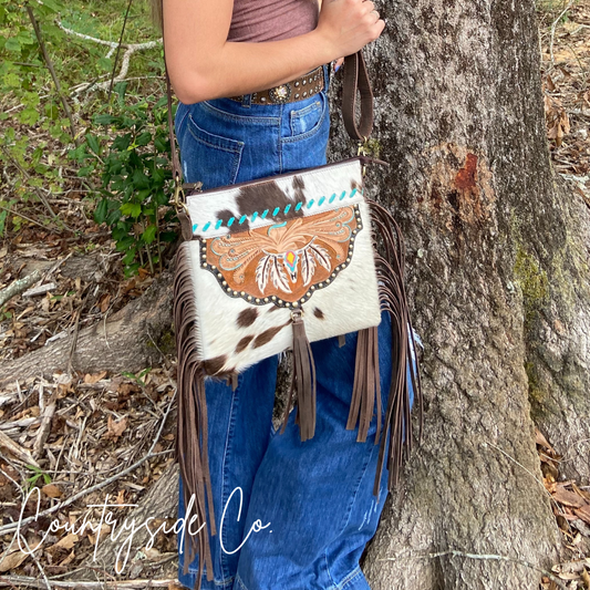 Sierra Cowhide Fringe Concealed Carry  Purse