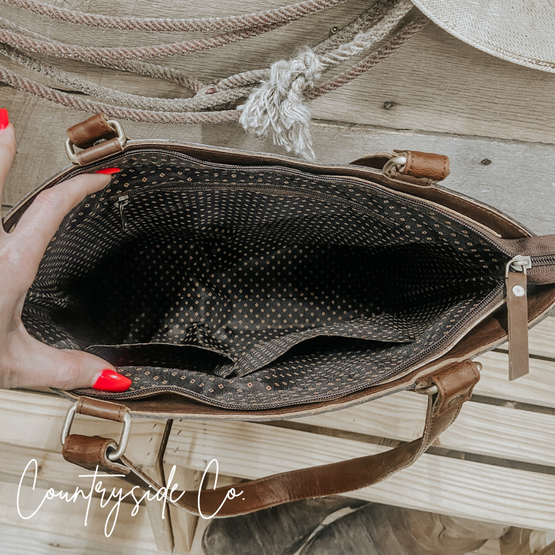 Lucille Cowhide and Tooled Leather Tote  Bag