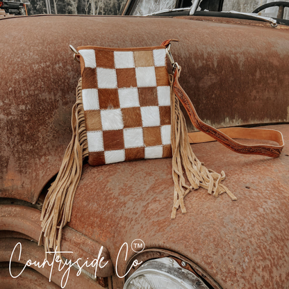 Stockdale Checkered Cowhide Fringe Purse by Countryside Co.