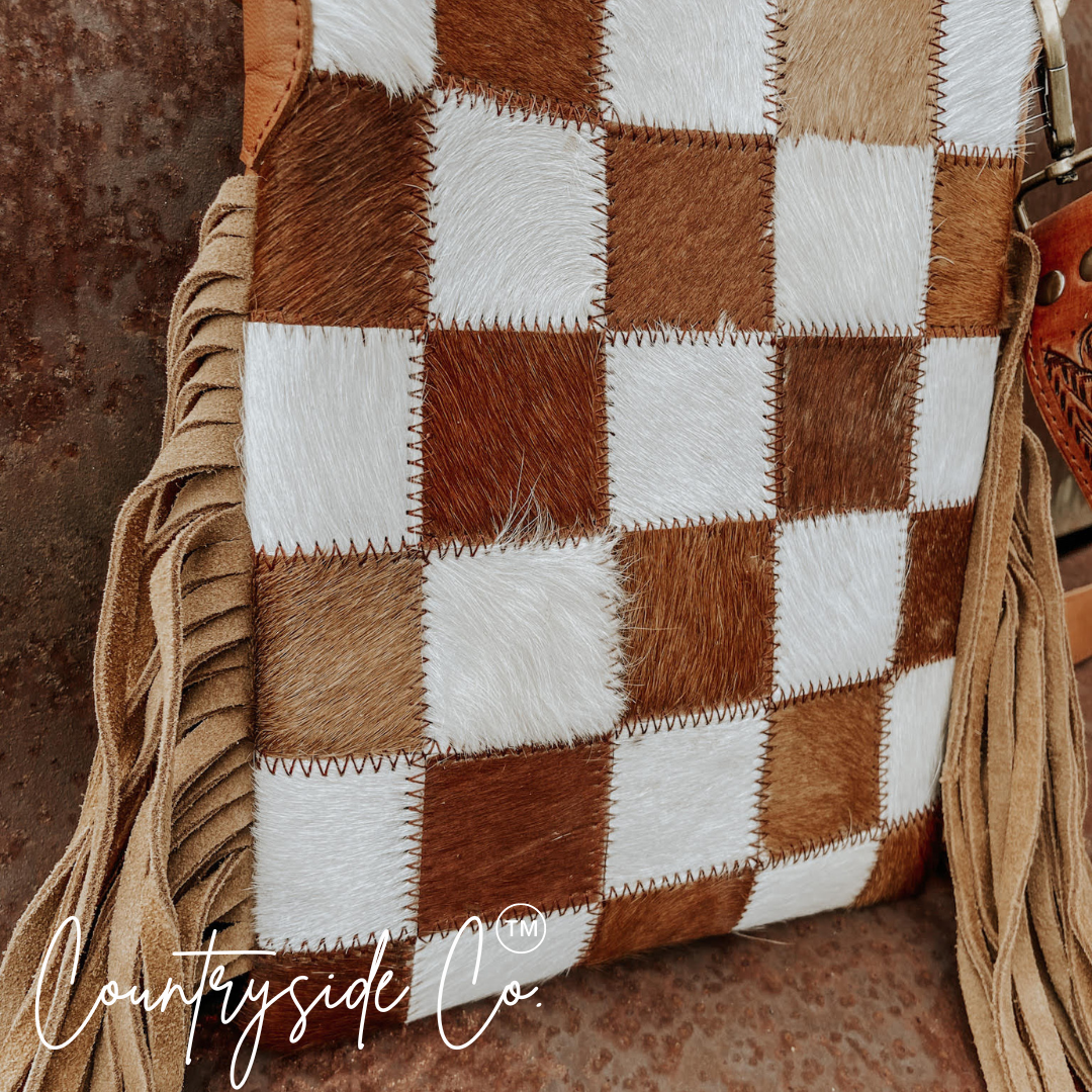 Stockdale Checkered Cowhide Fringe Purse by Countryside Co.