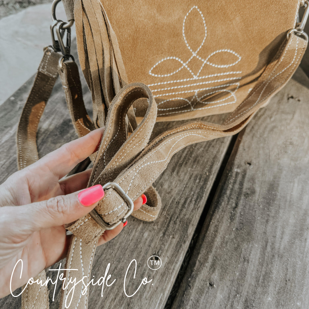 Becca Boot Stitch Suede Purse with Wristlet by Countryside Co.