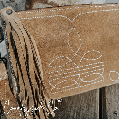 Becca Boot Stitch Suede Purse with Wristlet by Countryside Co.