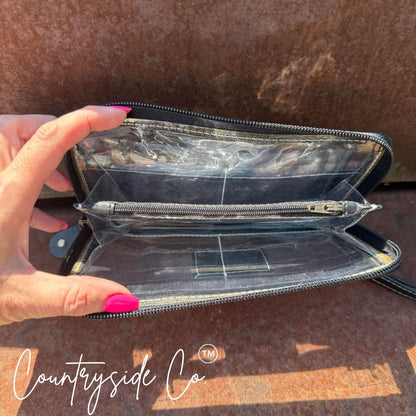 Scarlett Tooled Leather Clear Wristlet - Wallet