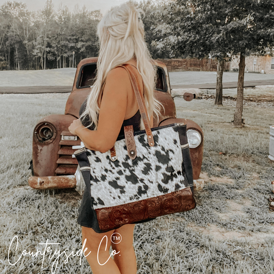 Darby Cowhide Carry All Bag by Countryside Co. Overnight bag, Computer bag