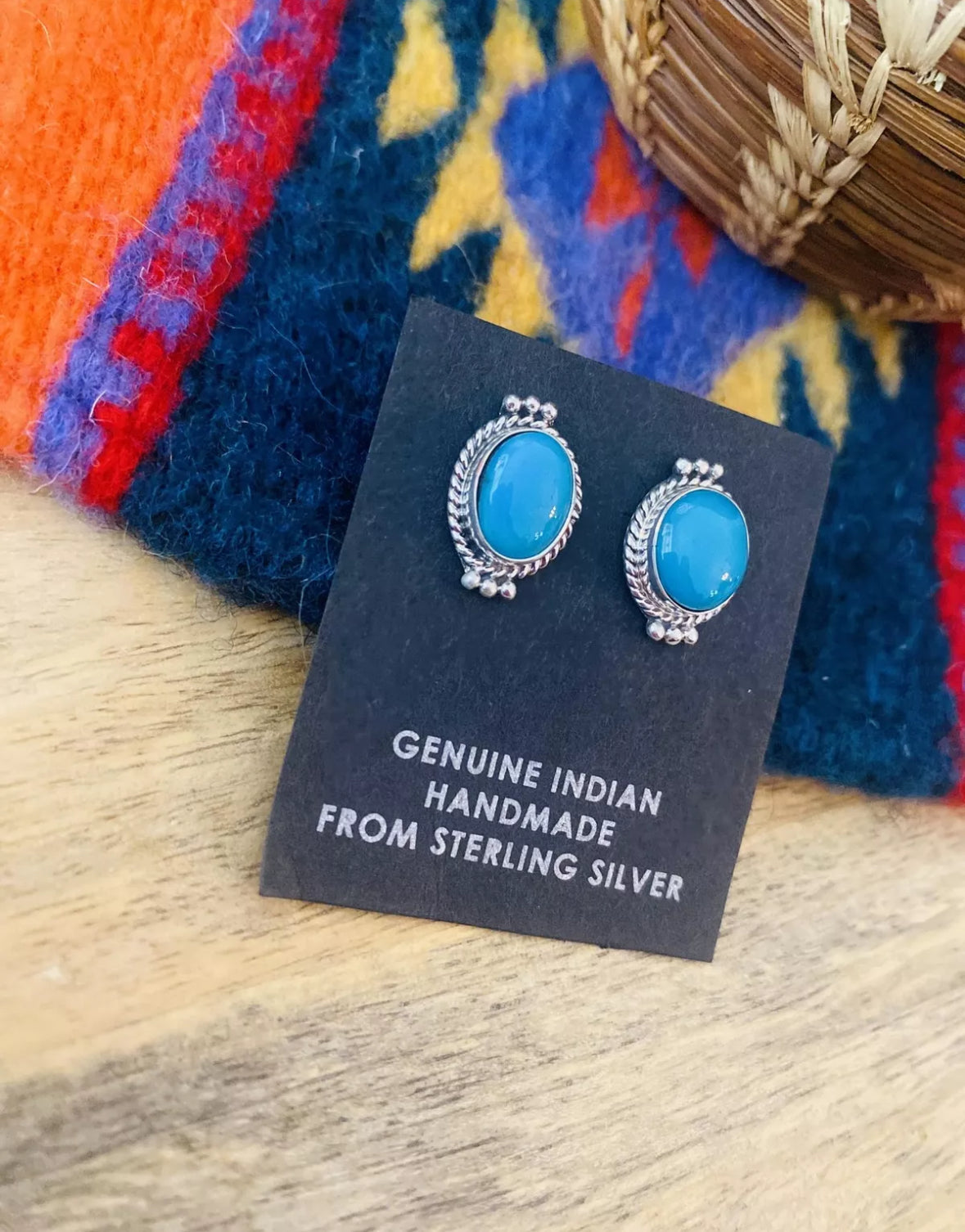 Navajo Kingman Turquoise and Sterling Silver Stud Earrings