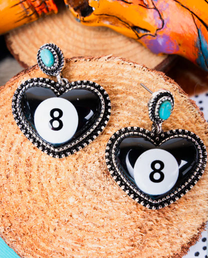 8 Ball Heart Earrings