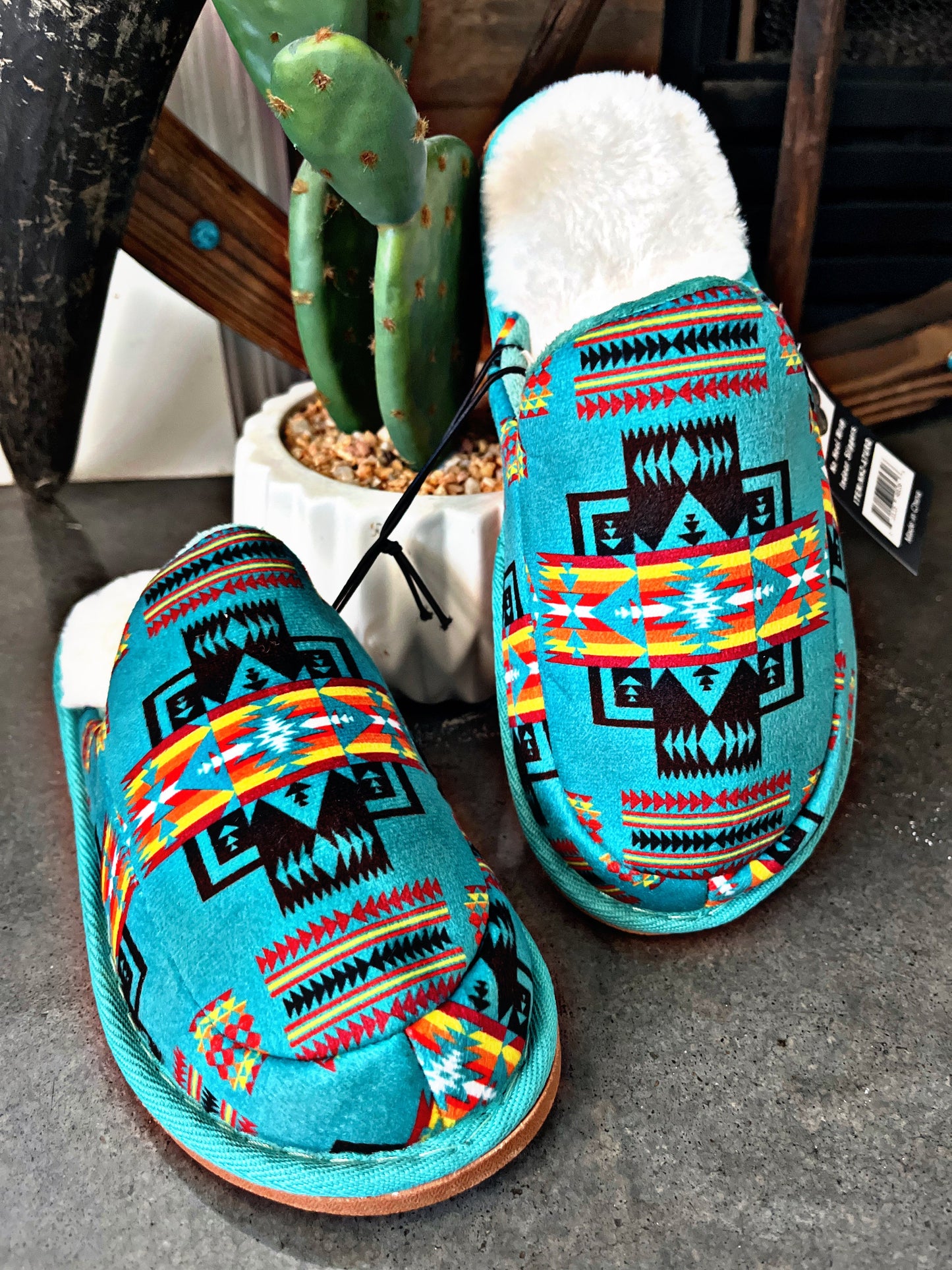 Teal Aztec House Slippers