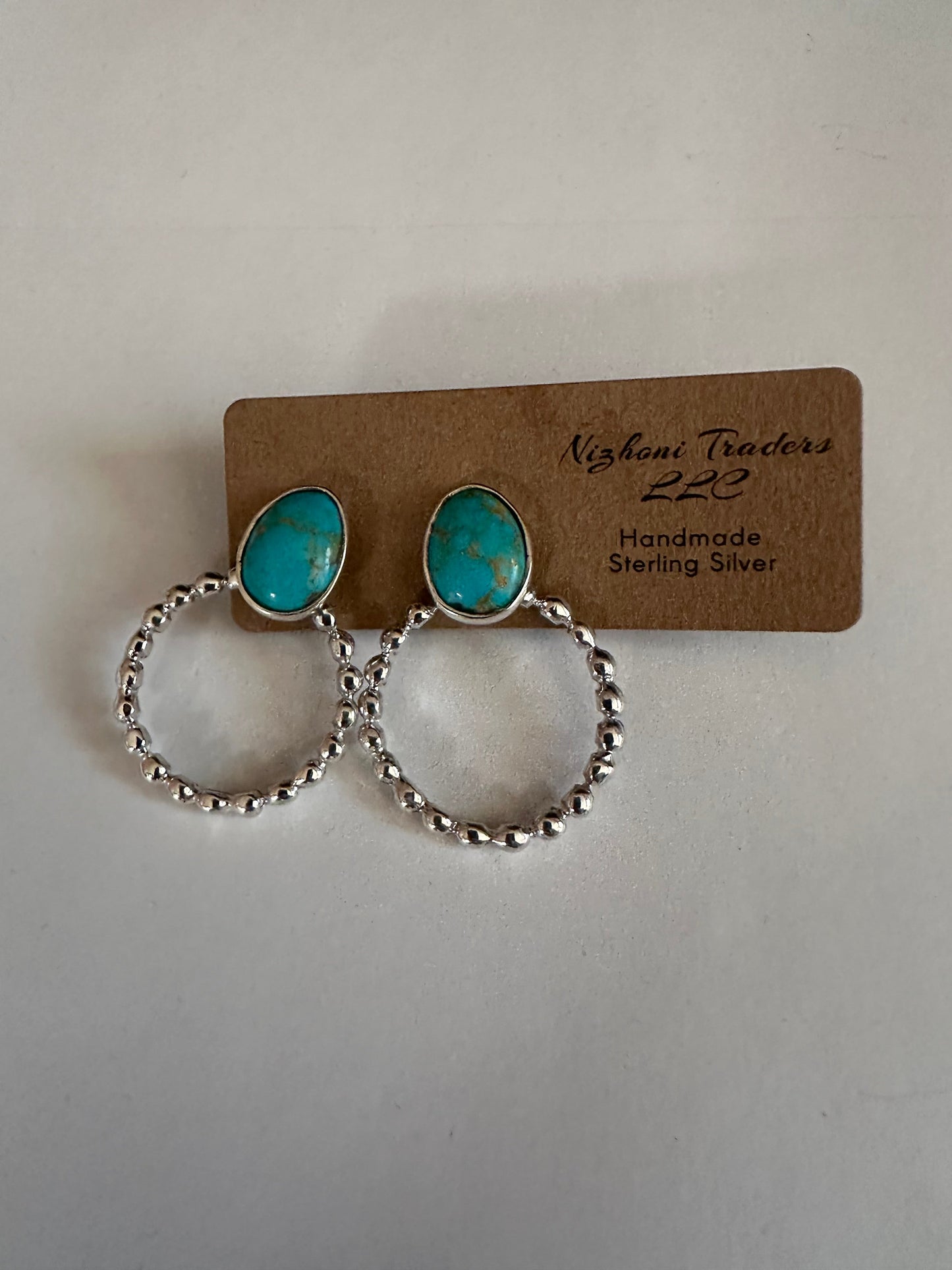 Handmade Turquoise & Sterling Silver Hoop Earrings LESS MATRIX