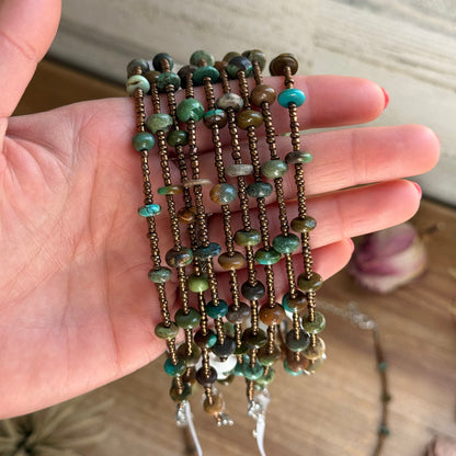 14” Bronze Seed Bead Necklace with Real Turquoise rondelle