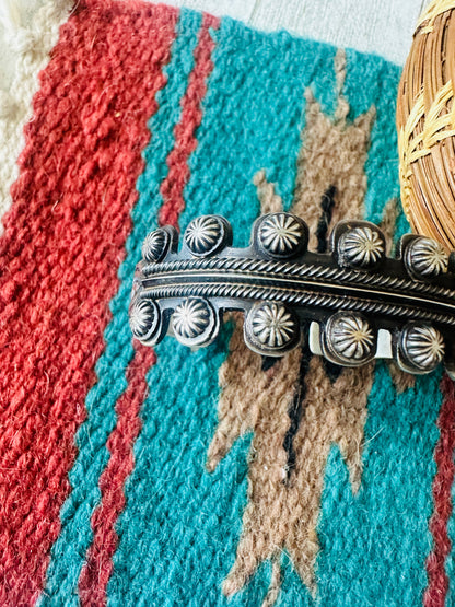 Navajo Hand Stamped Sterling Silver Studded Cuff Bracelet