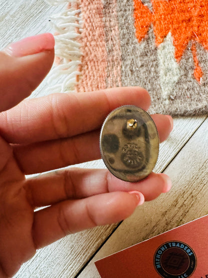 Navajo White Buffalo & Sterling Silver Post Earrings by Wydell Billie