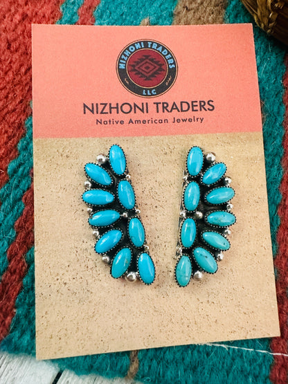 Navajo Sleeping Beauty Turquoise and Sterling Silver Cluster Earrings