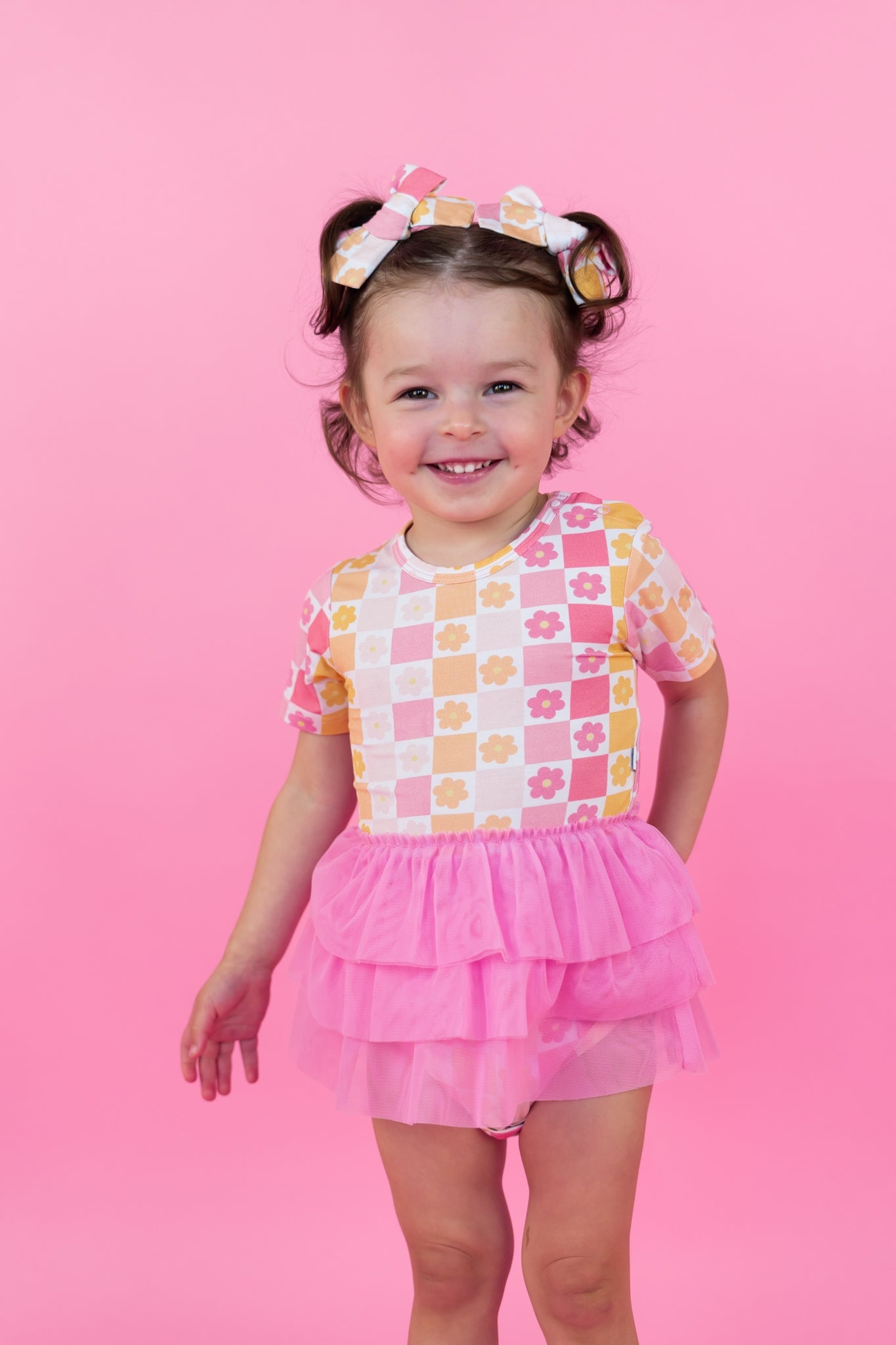 SUMMER SUNSET CHECKERS DREAM TUTU BODYSUIT DRESS