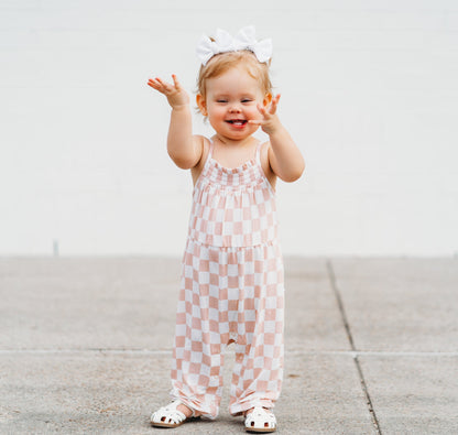 SANDY CHECKERS DREAM SMOCKED JUMPSUIT