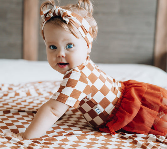 COPPER CHECKERS DREAM TUTU BODYSUIT DRESS