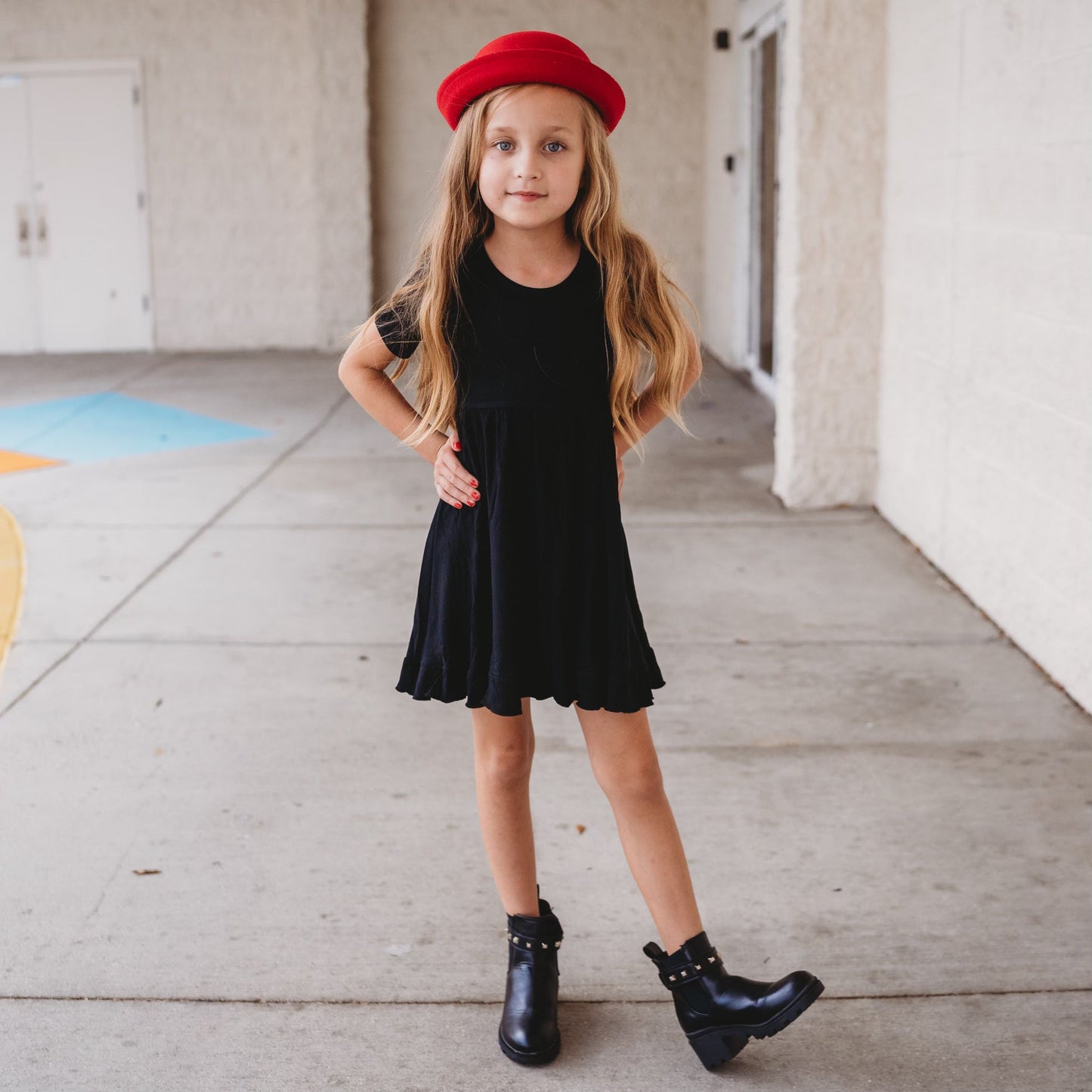 BLACK RIB DREAM RUFFLE DRESS