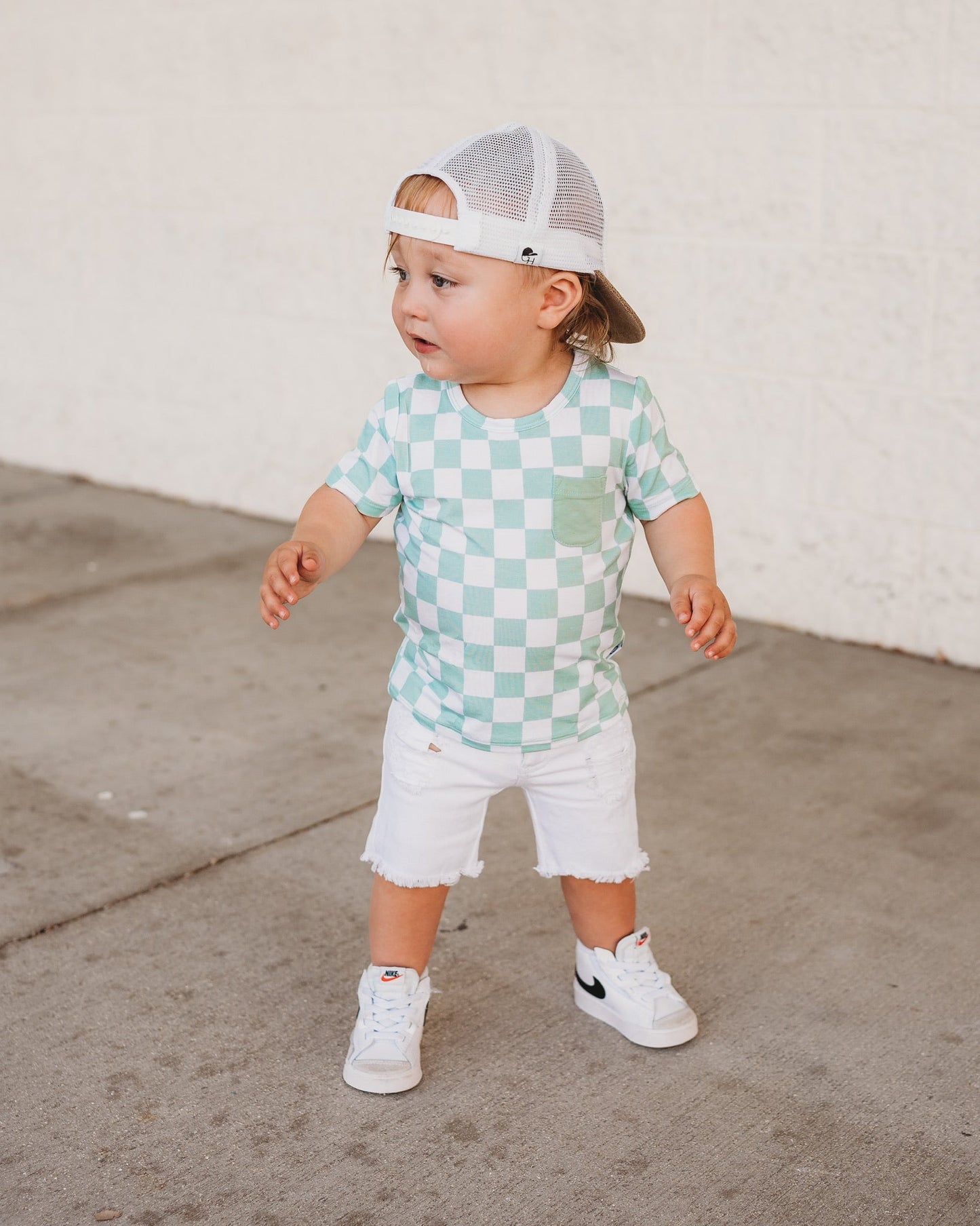 MINT CHECKERS DREAM POCKET TEE