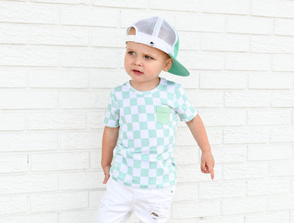 MINT CHECKERS DREAM POCKET TEE