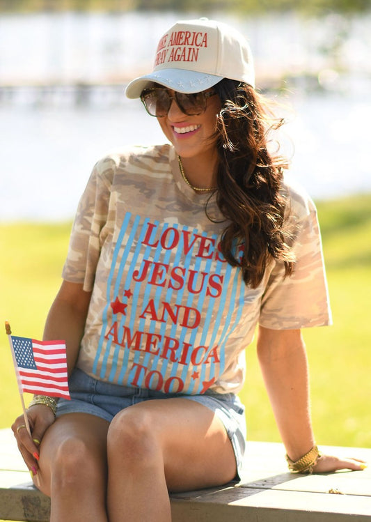 RTS Loves Jesus And America Too Camo Tee