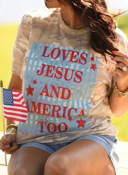 RTS Loves Jesus And America Too Camo Tee