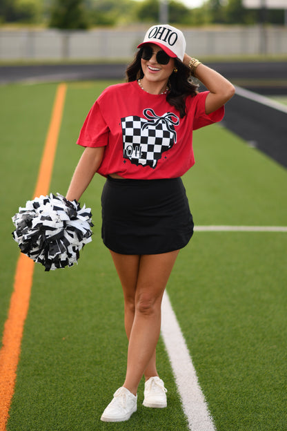 OH Checkered State Bow Tee