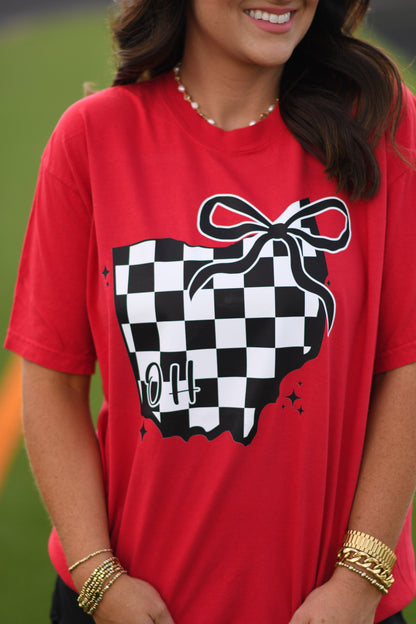 OH Checkered State Bow Tee