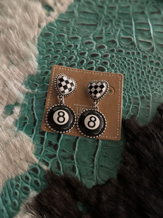 HEART OF THE 8-BALL SILVERTONE EARRINGS