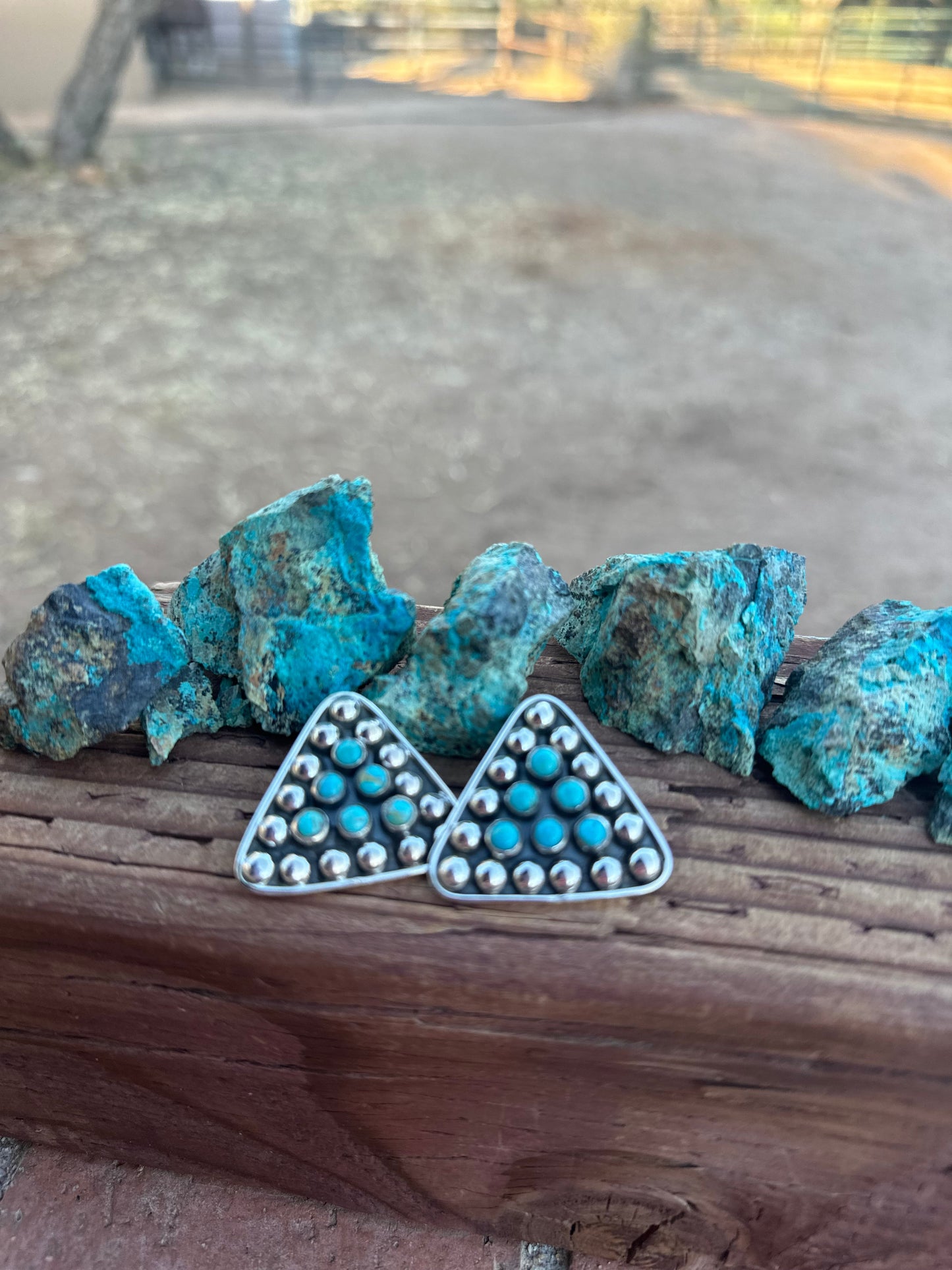 Handmade Sterling Silver & Turquoise Triangle Post Silver Ball Earrings