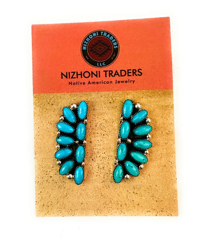 Navajo Sleeping Beauty Turquoise and Sterling Silver Cluster Earrings