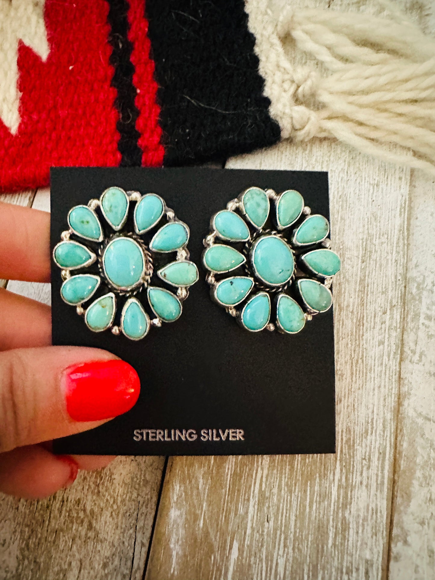 Navajo Sterling Silver & Turquoise Cluster Post Earrings