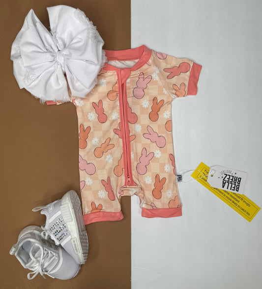 Peach Bunnies Bamboo Shortie Romper