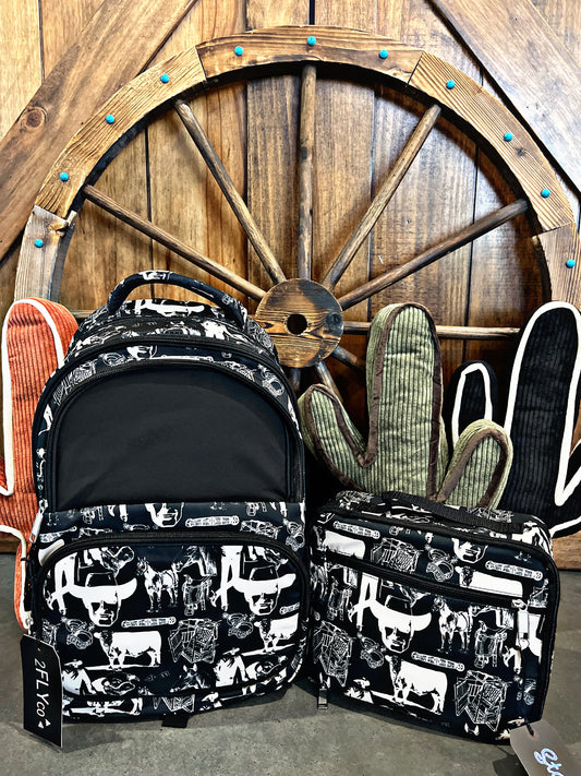 Black/White Western Print Backpack and LunchBox