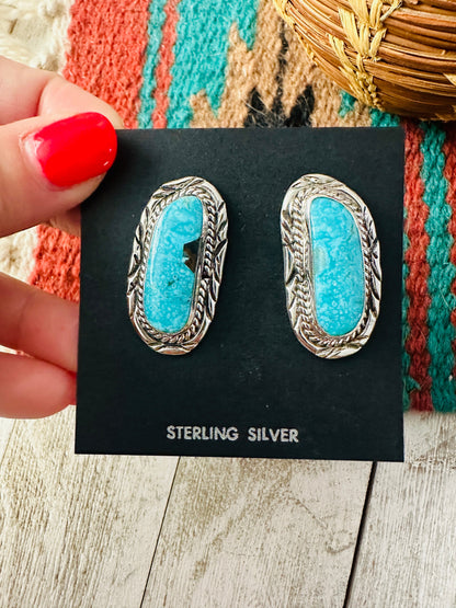 Navajo Turquoise & Sterling Silver Post Earrings Signed