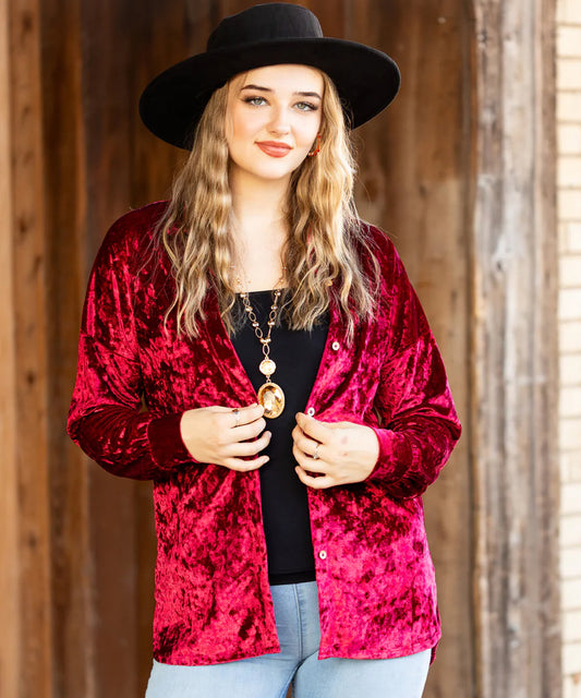 Merry Velvet Long Sleeve Button Down