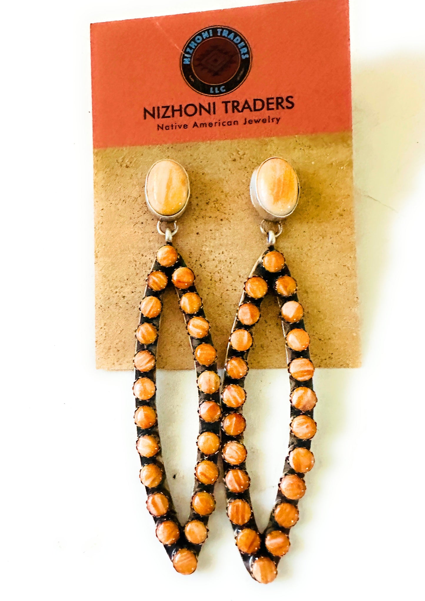 Navajo Sterling Silver & Orange Spiny Dangle Earrings