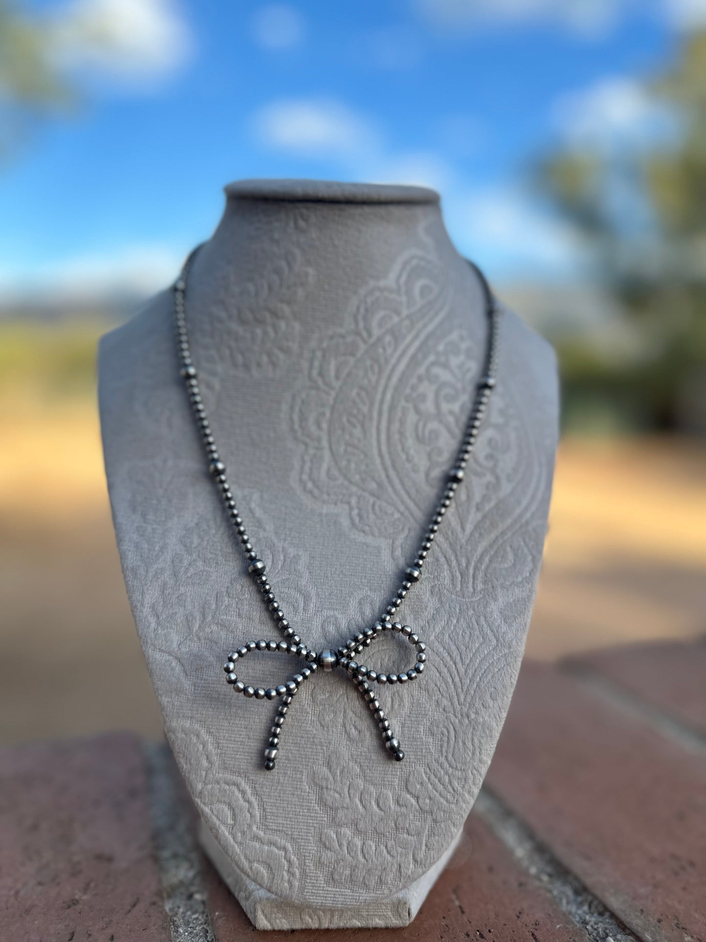 Navajo Made 3-6mm Sterling Silver Pearl Beaded Bow Tie  Necklaces