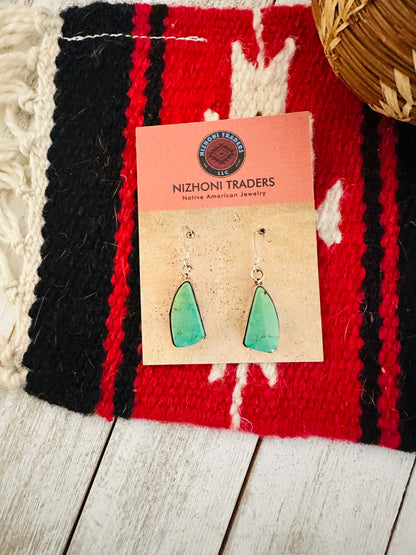 Navajo Royston Turquoise And Sterling Silver Dangle Earrings