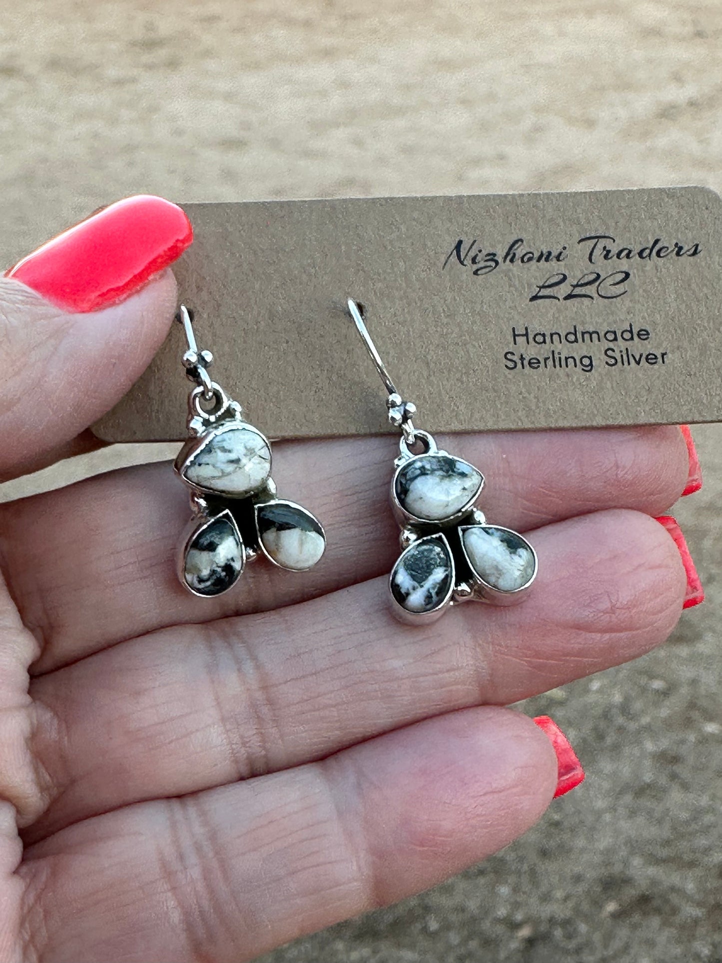 Handmade White Buffalo and Sterling Silver 3 Stone Dangles